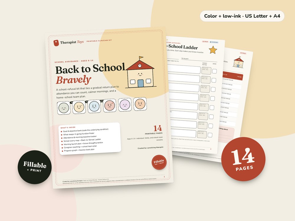 Back-to-School Bravely — School Refusal & Avoidance Kit: printable PDF cover and sample pages