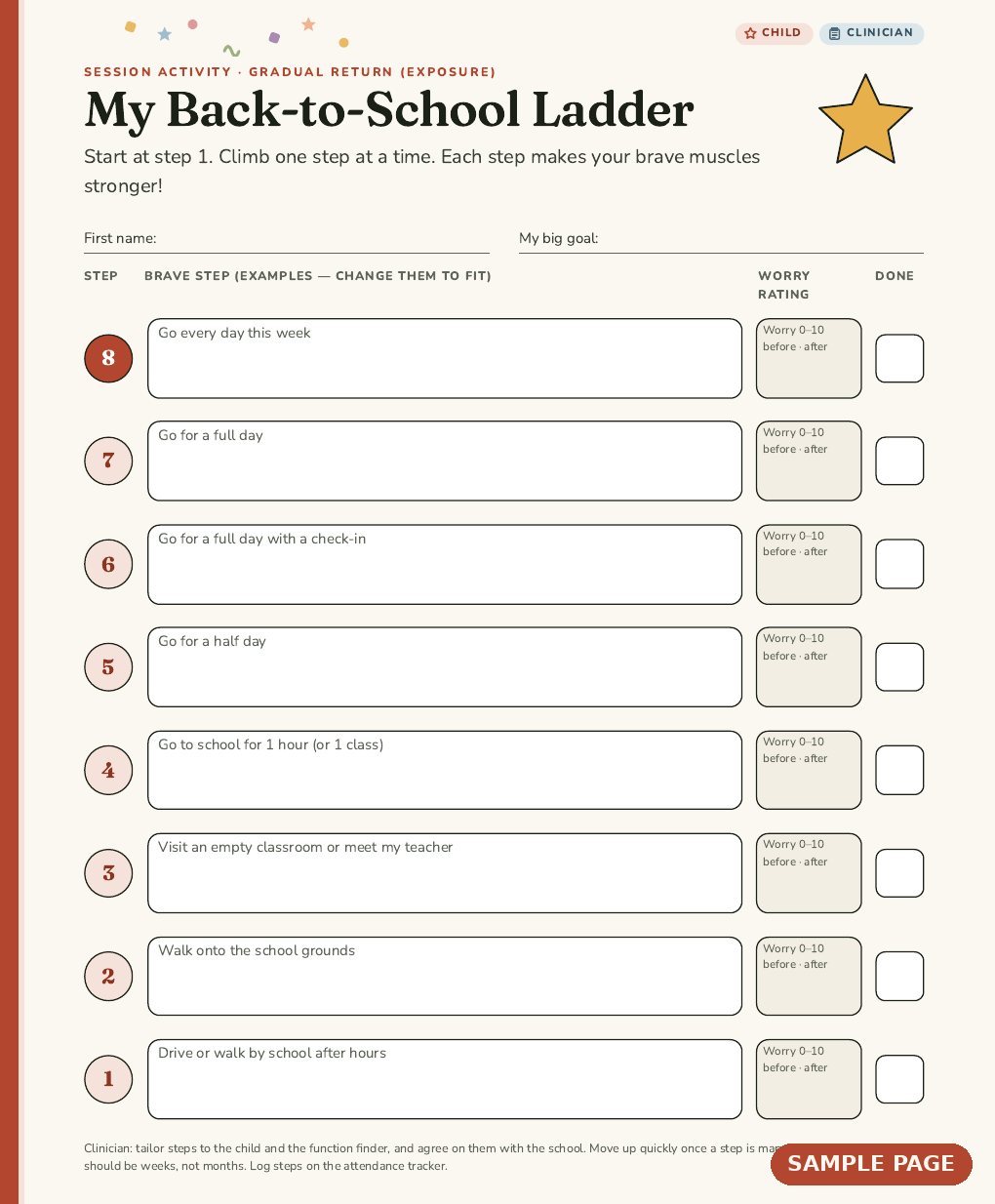 Sample page from Back-to-School Bravely: My Back-to-School Ladder