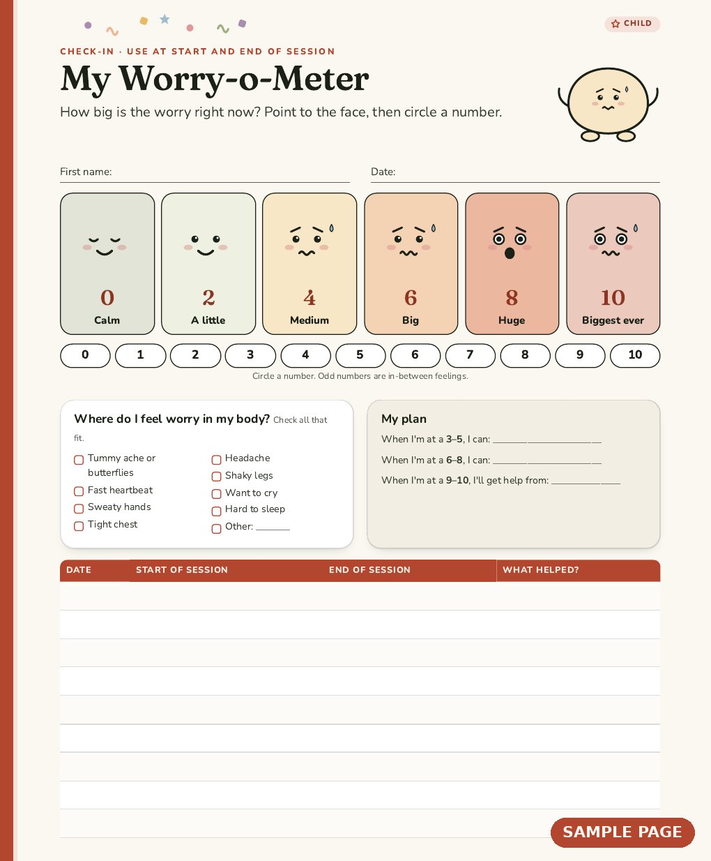 Sample page from Brave Steps: My Worry-o-Meter