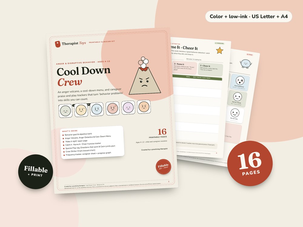 Cool Down Crew — Anger & Disruptive Behavior Kit: printable PDF cover and sample pages