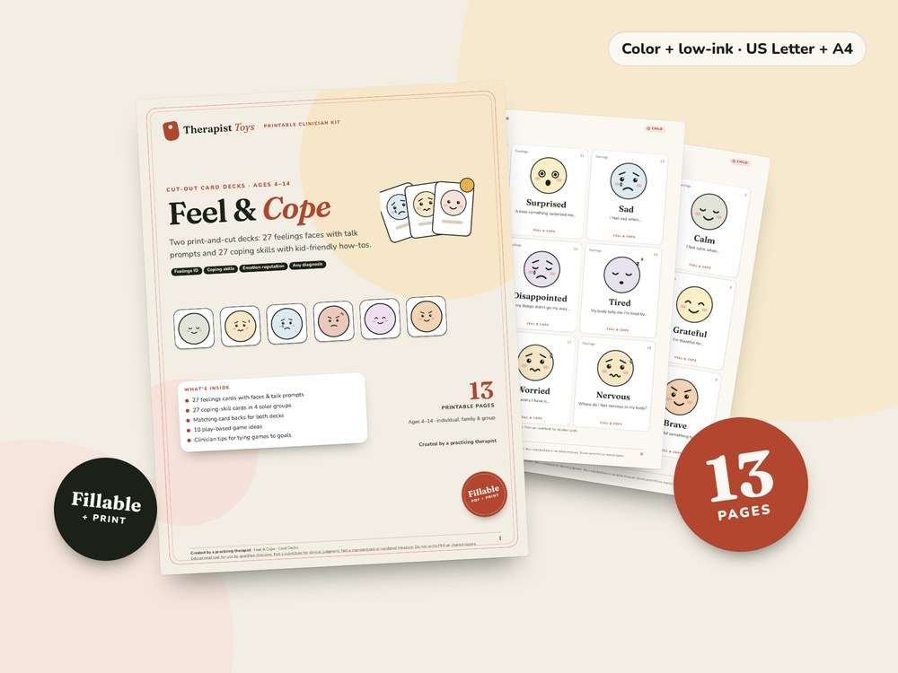 Feel & Cope — Feelings and Coping-Skills Card Decks: printable PDF cover and sample pages