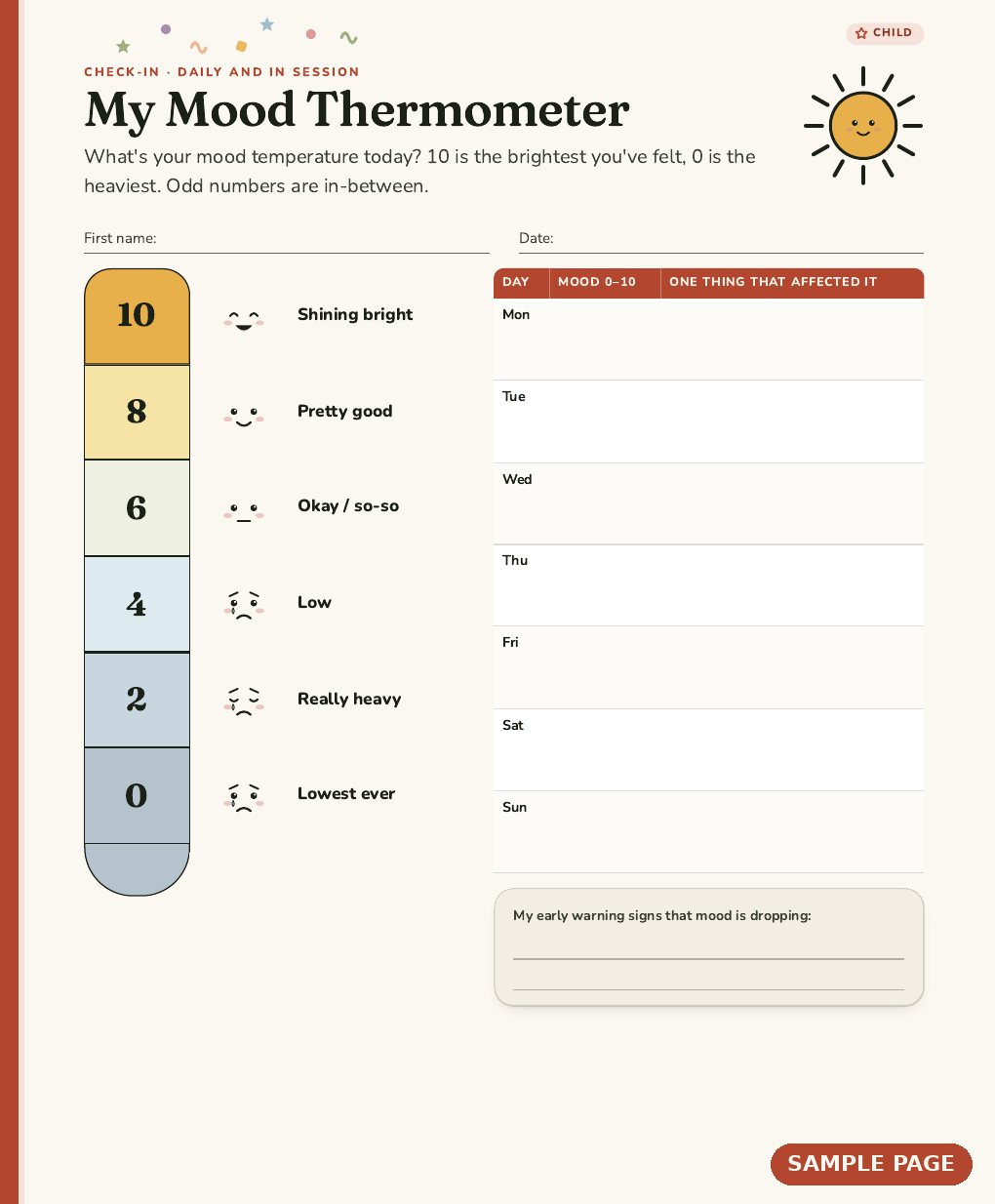 Sample page from Little Lights: My Mood Thermometer